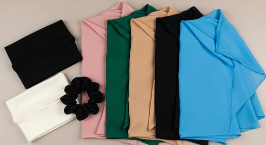 5 HIJABS (OF YOUR CHOICE) 2 TUBE CAPS 1 SCRUNCHIE